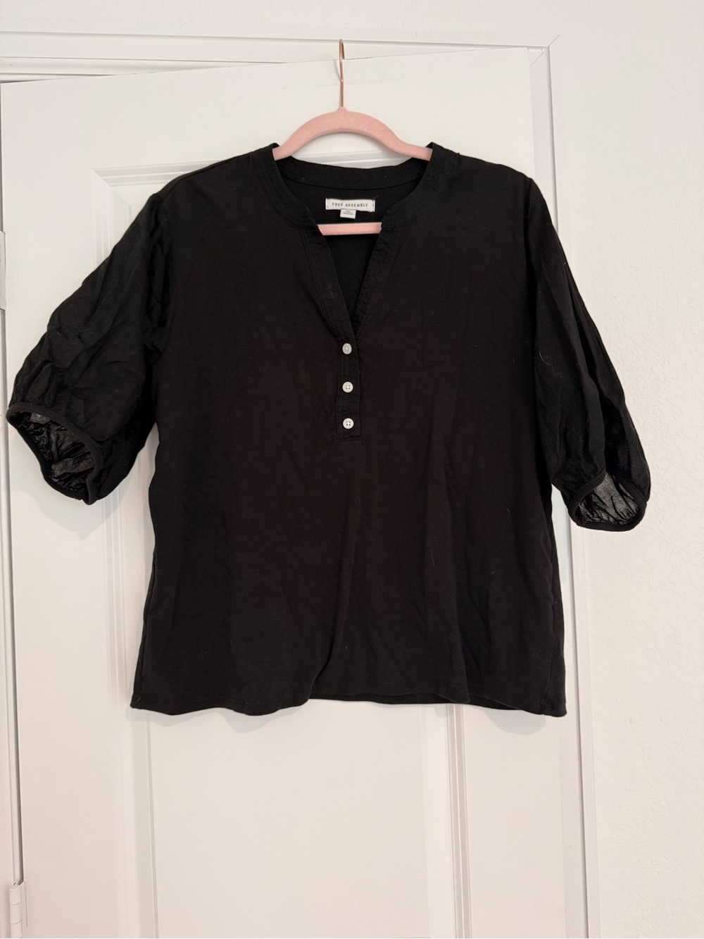 Everlane Black Short-Sleeve Popover Henley